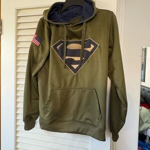Olive Green Men's Hoodie Sweatshirt with Superman Emblem, NEW!